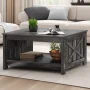 Dexturs Square Coffee Table, Farmhouse Coffee Table with Half Open Storage Compartment, Rustic Gray - Image 3