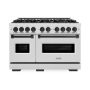 ZLINE - 48 in. Wide 8 Burner Autograph Classic Dual Fuel Freestanding Satin Steel Range with Black Accents - Stainless Steel - Image 1