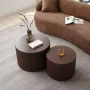Kevinplus Nesting Coffee Table Set of 2, Matte Brown Round Wooden Coffee Tables, Modern Luxury Side Tables Accent End Table for Living Room Apartment - Image 5