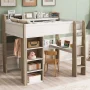 Euroco Wood Full Size Loft Bed with Storage Headboard, Bookcase. Desk and Clothes Hanger for Kids Teens Adults, White&Natural - Image 2