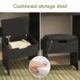 Veanerwood LED Lights Dressing Table Dressing Stool Table Set black - Image 6
