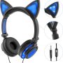 Olyre Cat Headphones for Girls Boys,Flashing LED Headphones with Microphone On Ear Universal Wired 3.5mm Stereo Headset for Computer Tablet iPad Mobile Phones(Blue) - Image 6