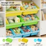 Homfa Kids Toy Organization Cubby Bookcase with 8 Bin, 2 Door Blue/Green/Yellow Storage Organizer Bookshelf for Children Room Playroom - Image 5