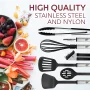 JoyTable Stainless Steel Cooking Utensil Set, Non-Stick Cookware Set, 24pc Heat Resistant Nylon Kitchen Accessories, Black - Image 4