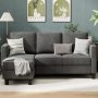 3 Seat L-Shaped Sofa With Linen Fabric Sectional Sofa Couch Movable Ottoman - Image 4