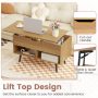 Natural 31.5 Inch Lift-Top Coffee Table with Hidden Storage and 2 Open Shelves - Image 5