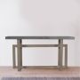 59.4 in. Rustic Light Brown Rectangle Mango Wood Artisan Crafted Console Table with Geometric Interlocked Base - Image 3