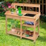 Fir Wood Potting Bench with Open Shelves and Sink for Planting - Image 6