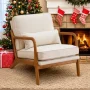 Lemley Mid Century Solid Wood Accent Chair Upholstered Armchair with an Extra Pillow - Image 2