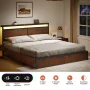 GUNAITO Queen Size Bed Frame with Headboard Storage Bed frame with 4 Drawers LED Platform Bed Frame with Charging Station Rustic Brown - Image 4