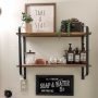 24in 2 Tier Iron Wood Wall Floating Shelf Industrial Wood Metal Storage Shelf - Image 2