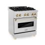 ZLINE - 30 in. Wide 4 Burner Autograph Legacy Dual Fuel Freestanding Range in Satin Steel & Gold Accents - Stainless Steel - Image 2