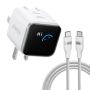Anker - Nano Charger (45W, Smart Display, 180° Foldable) with USB-C Cable - White - Image 1