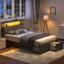 Full Size LED Light Bed Frame with Storage Headboard and USB Ports,Bed Platform with Drawers, RGB Lights - Image 3