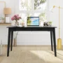 Caidence 2-Drawer Writing Desk with Solid Wood Legs, White / Burlywood, 29.53" H x 39.4" W x 21.7" D - Image 2