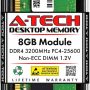 A-Tech 8GB DDR4 3200 MHz UDIMM PC4-25600 (PC4-3200AA) CL22 DIMM Non-ECC Desktop RAM Memory Module - Image 1