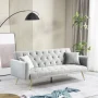 71 Inches Velvet Futon Sofa Bed with 2 Pillows,Modern Convertible Futon Couch with 3 Adjustable Backrest Angles and Gold Metal Feet,Suitable for Apartment,Living Room,Small Space,Gray - Image 3