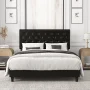 Amolife Base de Cama Tipo Plataforma Tapizada en Cuero Sintético Tamaño Full con Cabecera Ajustable, Estilo Capitoné con Botones en Forma de Diamante, Negro - Image 2