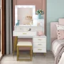 Ktaxon Vanity Table Set with Lighted Mirror, Makeup Table with 4 Drawers, Dressing Vanity Tables, Dresser Desk for Girls, Women, White - Image 3