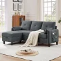 Pingliang Home Convertible Sectional Sofa L Shaped Sofa in Dark Grey Fabric 3 Seat Couch with Reversible Storage Ottoman and Side Storage Pocket for Living Room Office Apartment Studio - Image 6