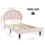 Homfa LED Bed Frame, Twin Size Velvet Upholstered Platform Bed with Adjustable Headboard, Lights Seashell Bed, Off-White - Image 2