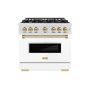 ZLINE - 36 in. Wide 6 Burner 5.2 cu. ft. Autograph Classic Dual Fuel Freestanding Range with White and Bronze Accents - White - Image 1