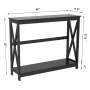 Alden Design 2-Tier X-Design Wood Console Table with Shelf for Entryway Living Room, Gray - Image 4