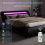 Amolife Cama Moderna Tamaño Queen con Cabecera LED, Estilo Ondulado Curvo de Lujo Tapizado, Negro - Image 1
