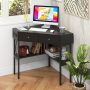 Triangle Corner Desk with Charging Station with 2 Drawers and Storage Shelf - Black - Image 2