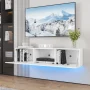 Hommpa Wall Mounted Floating TV Stand with LED Lights Modern Entertainment Center for TVs for up to 65" Media Console TV Unit with Storage Cabinets White High Gloss for Living Room Bedroom - Image 2