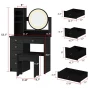 5-Drawers Black Wood Makeup Vanity Set Dressing Desk W/Stool, LED Round Mirror and Storage Shelves - Image 3