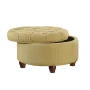 Tan and Cream Tweed Round Button Tufted Storage Ottoman - Image 5