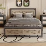 Behost Twin Size Bed Frame with Headboard and Underbed Storage, Light Brown - Image 2