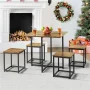 Renwick 5-Piece Dining Set with Industrial Square Table and 4 Backless Chairs, Rustic Brown - Image 2