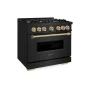 ZLINE - 36 in. Wide 6 Burner 5.2 cu. ft.  Autograph Classic Dual Fuel Freestanding Black Stainless Range w/ Bronze Accents - Black Stainless Steel - Image 3
