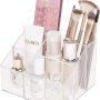 Yesesion Clear Makeup Brush Organizer, Cosmetics Display Case with 5 Compartments, Desktop Storage Box Countertop Holder for Beauty Supply, Lipstick, Jewelry, Stationery in Vanity, Bathroom, Office - Image 1