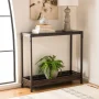 SAFAVIEH Dinesh Console Table With Storage Shelf Black / Dark Walnut - Image 1