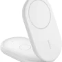 Belkin - 2-in-1 Magnetic Foldable Wireless Charger with Qi2 15W Stand, MagSafe Compatible for iPhone & AirPods - White - Image 2