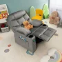 Gymax Kids Youth Recliner Chair Velvet Fabric w/Cup Holder & Side Pocket Grey - Image 4