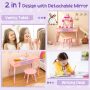 Kids Princess Vanity Table and Stool Set with Drawer and Mirror - Image 6