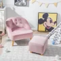 Costway Kids Sofa Chair w/ Ottoman Toddler Single Sofa Velvet Upholstered Couch Pink - Image 3