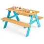 Blue Kids Picnic Table Kids Dining Table Set for 4 Wooden Bench Seats Backyard - Image 3