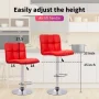 FDW Counter Height Bar Stools Set Of 2 Bar Chairs Height Adjustable Swivel Stool With Back PU Leather Kitchen Counter Stools Dining Chairs,Red - Image 5