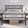 Yaheetech Twin Size Metal Bed Frame with Curved Design Headboard and Footboard, Black - Image 1