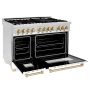 ZLINE - 48 in. Wide 8 Burner Autograph Legacy Dual Fuel Freestanding Range in White & Gold Accents - Stainless Steel - Image 4