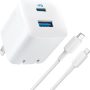 Anker - Wall Charger (32W, 2-Port) with 6 ft USB-C to Lightning Cable - White - Image 1