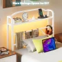 NISIEN Twin Size LED Bed Frame with Storage Headboard & Charging Station, Metal Platform Bed, White - Image 5