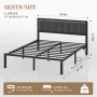 Dayago Queen Size Bed Frame with Upholstered Headboard, LED Light and USB Socket, No Box Spring Needed - Image 2