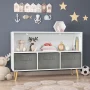 Kids Bookcase with Collapsible Fabric Drawers,Toy Storage Cubby,Children's Book Display,Toy Storage Cabinet Organizer,White/Gray - Image 6