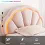 Homfa LED Bed Frame, Twin Size Velvet Upholstered Platform Bed with Adjustable Headboard, Lights Seashell Bed, Off-White - Image 4